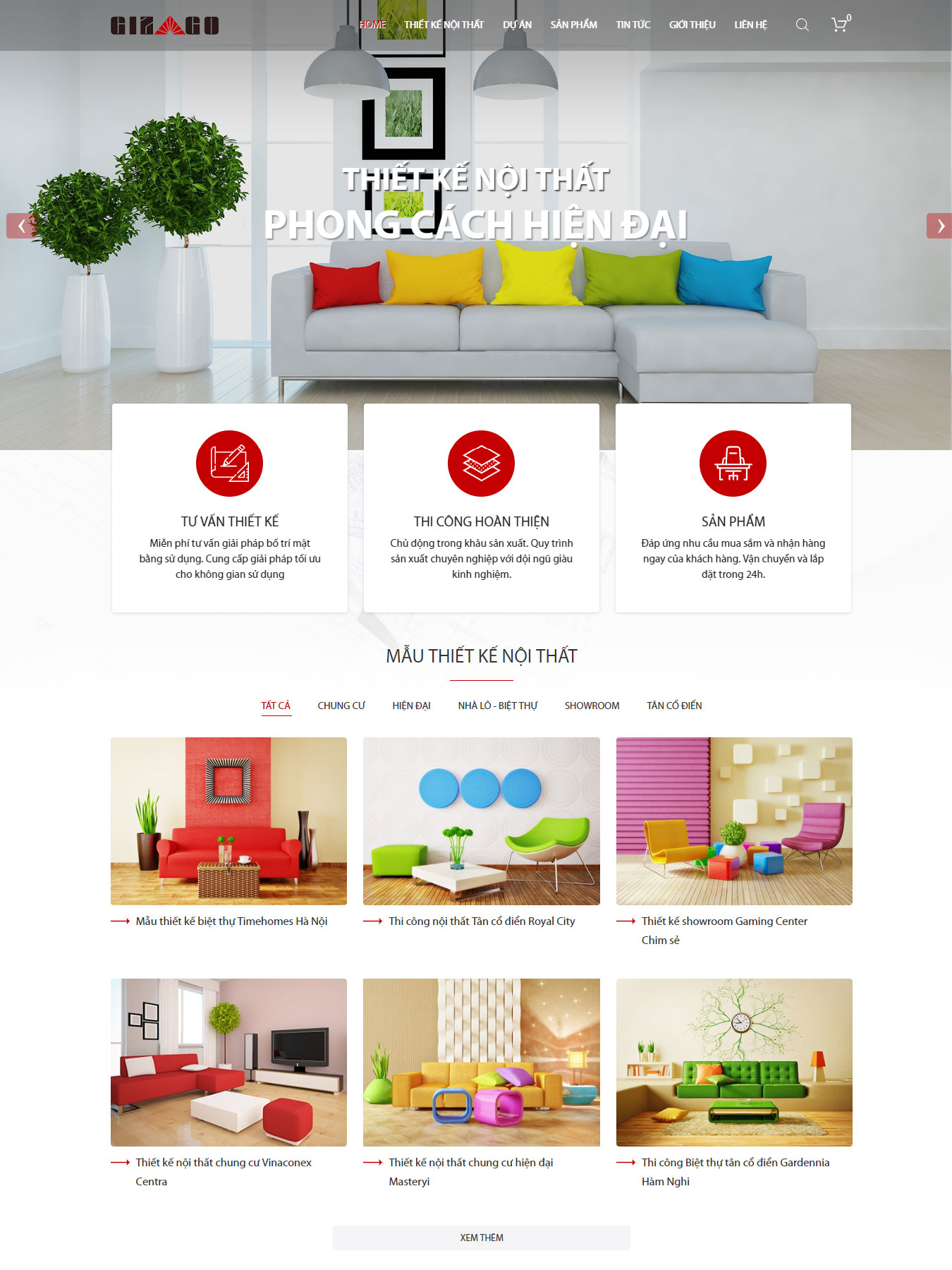 Mẫu thiết kế website nội thất hiện đại
