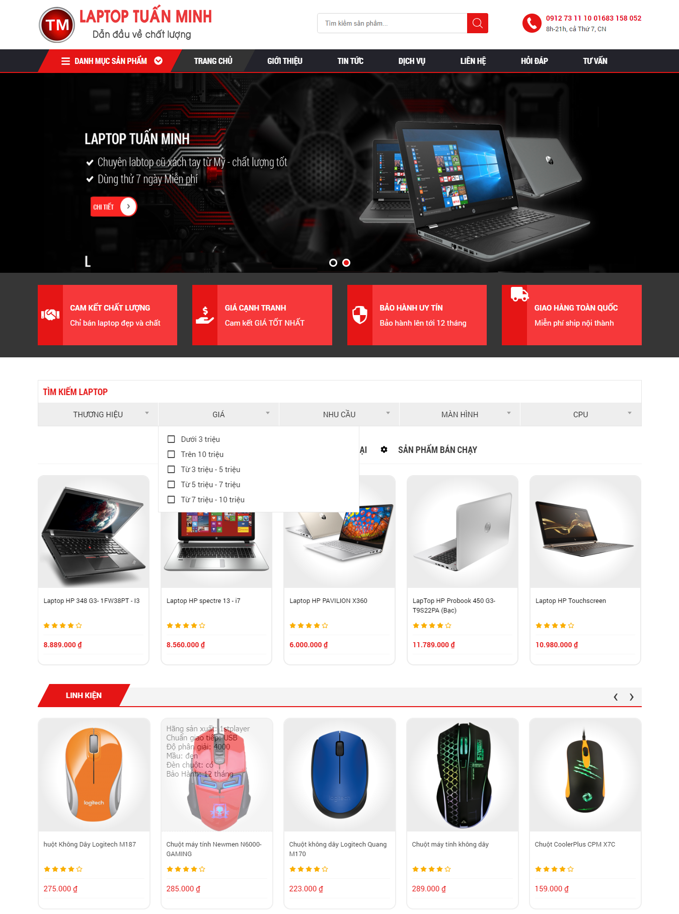 Mẫu thiết kế website Laptop