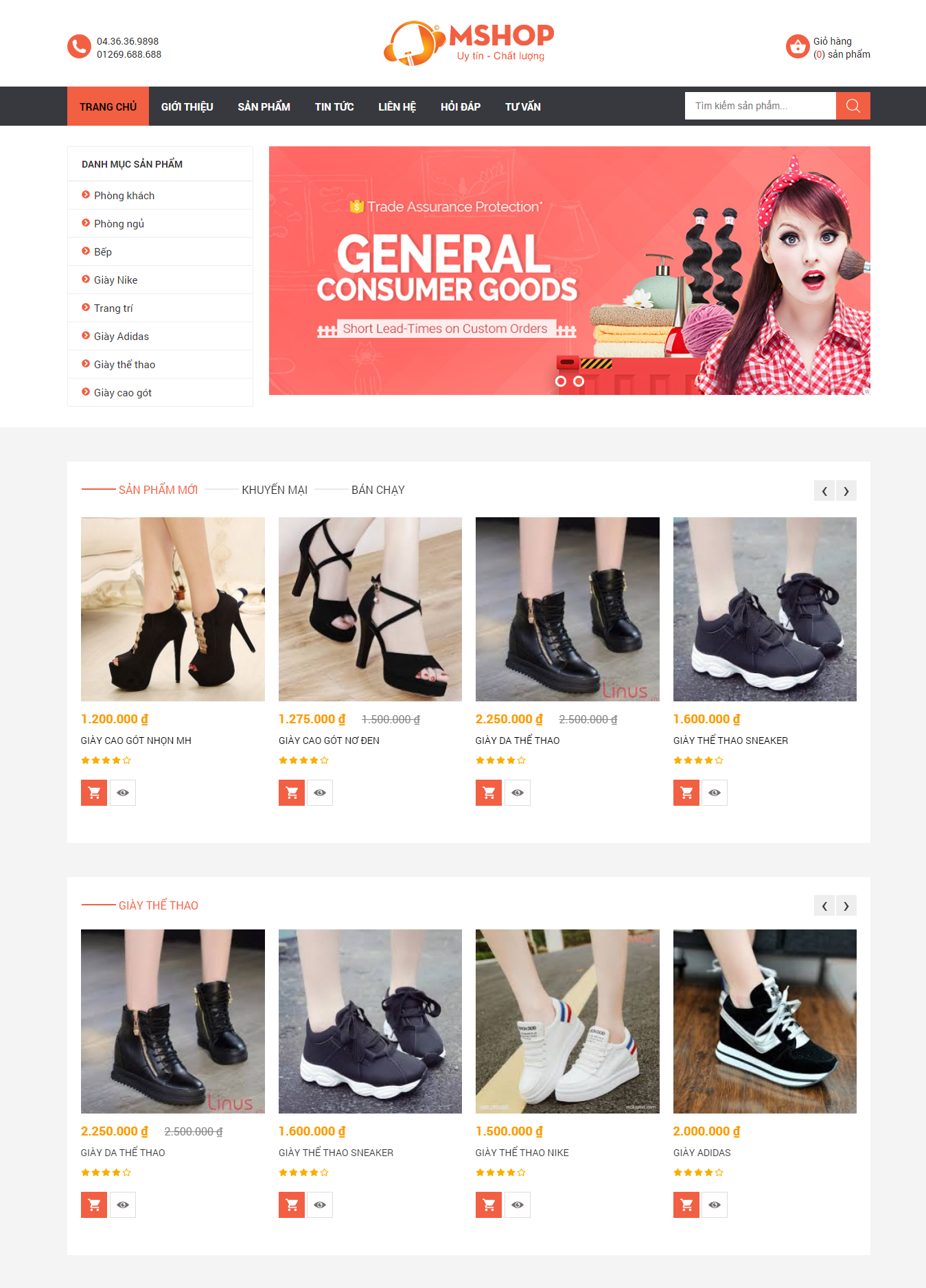 Mẫu thiết kế website bán giày