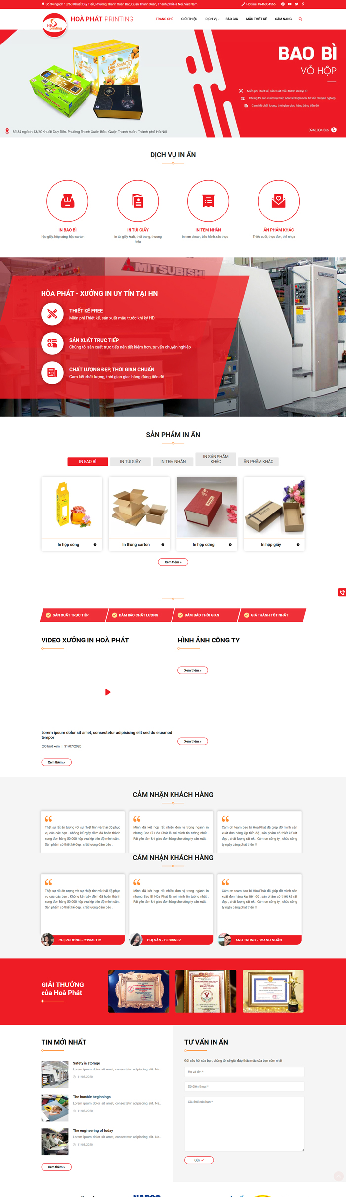 Website sản phẩm, dịch vụ in ấn